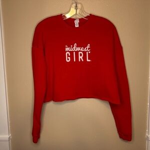 The Midwest Girl Juniors Long Sleeve Cropped Sweatshirt Size Medium Red